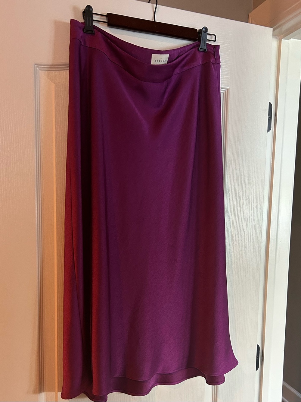 Sézane Silk A-Line Midi Skirt in Deep Magenta